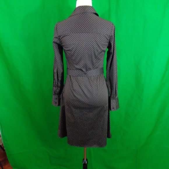 Brown White Polka Dot Print Shirt dress sz 2 - Picture 3 of 4